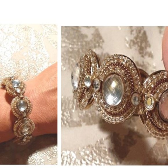 Gorgeous VINTAGE Gold Tone & Beads Vintage Hinged Bracelet - Picture 5 of 9